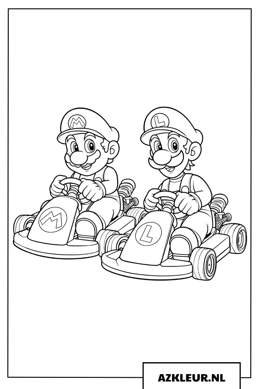 Het duo Mario en Luigi klaar voor een nieuwe race Kleurplaat