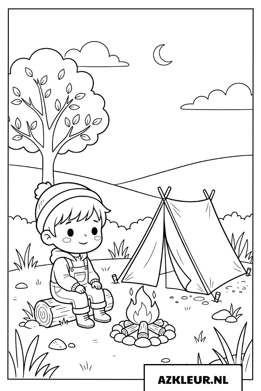 Kamperen in het bos kleurplaat