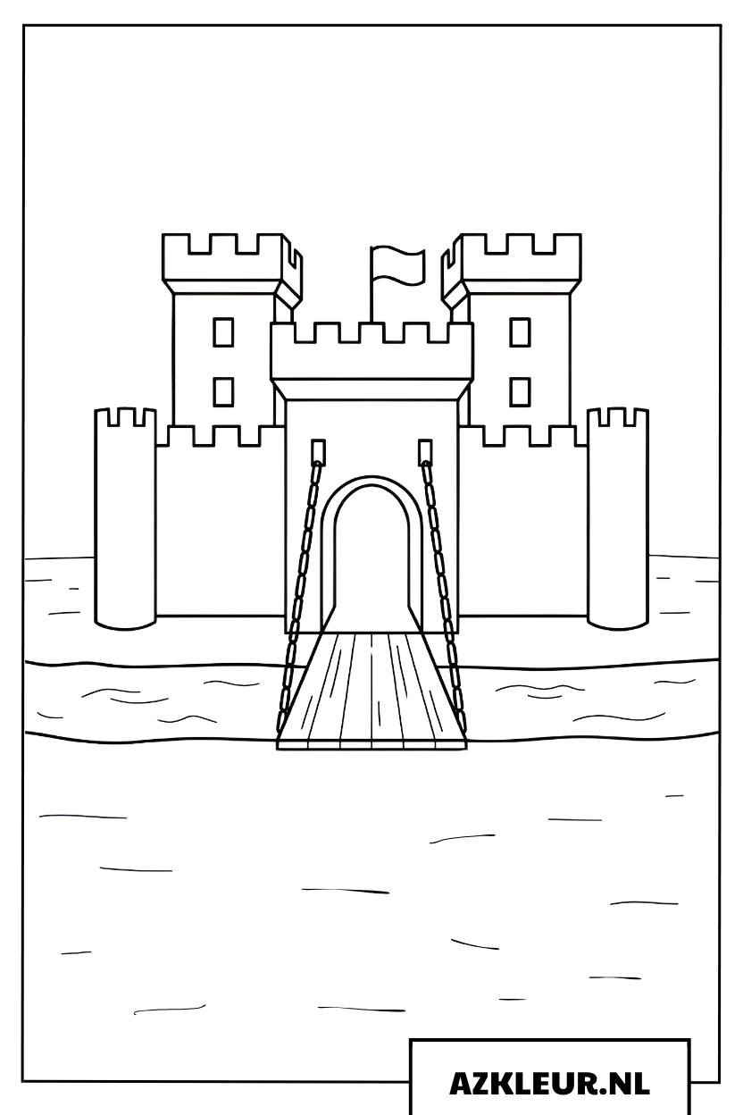 Kasteel kleurplaat met een grote ophaalbrug