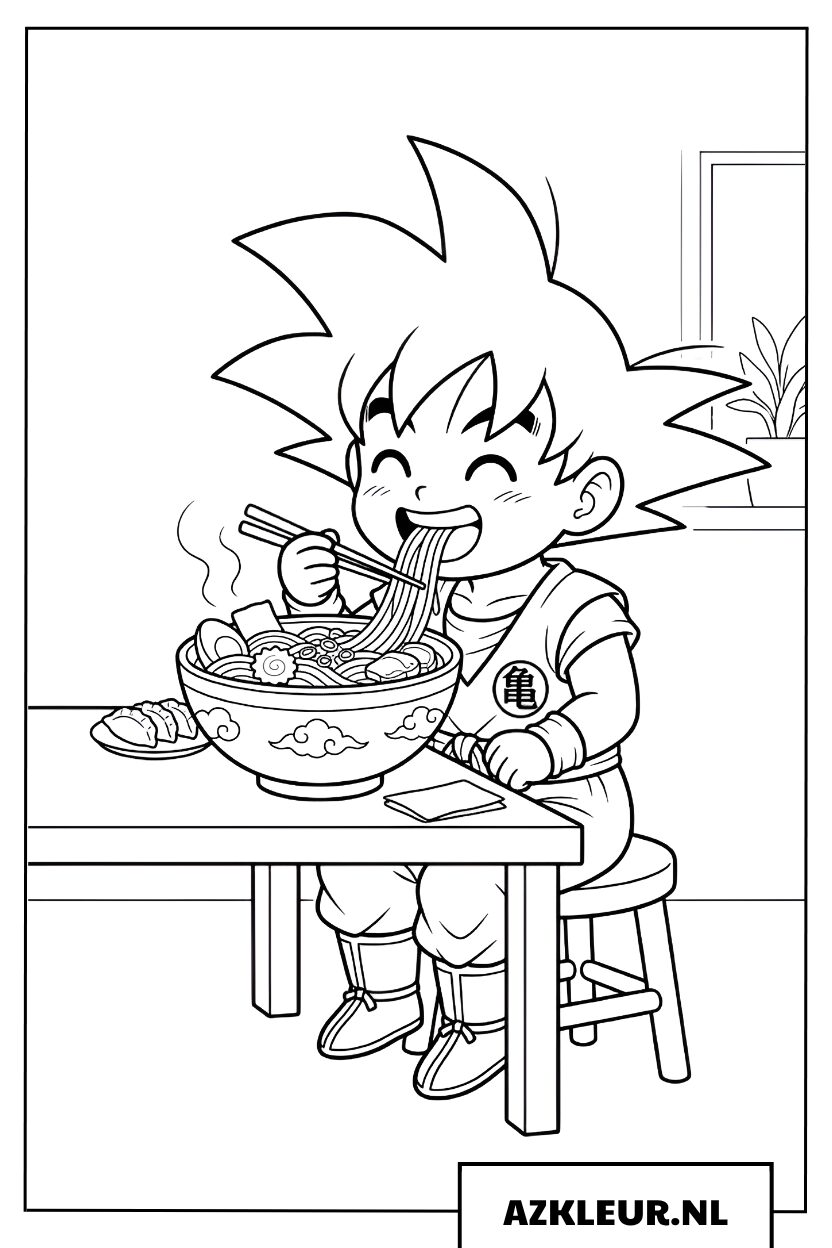 Kleine Goku kleurplaat geniet van ramen