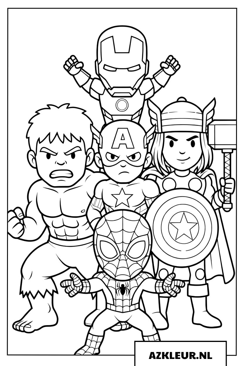 Kleine Marvel-helden beschermen de wereld Kleurplaat