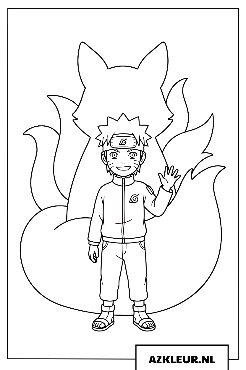 Kleine Naruto en Kurama kleurplaat