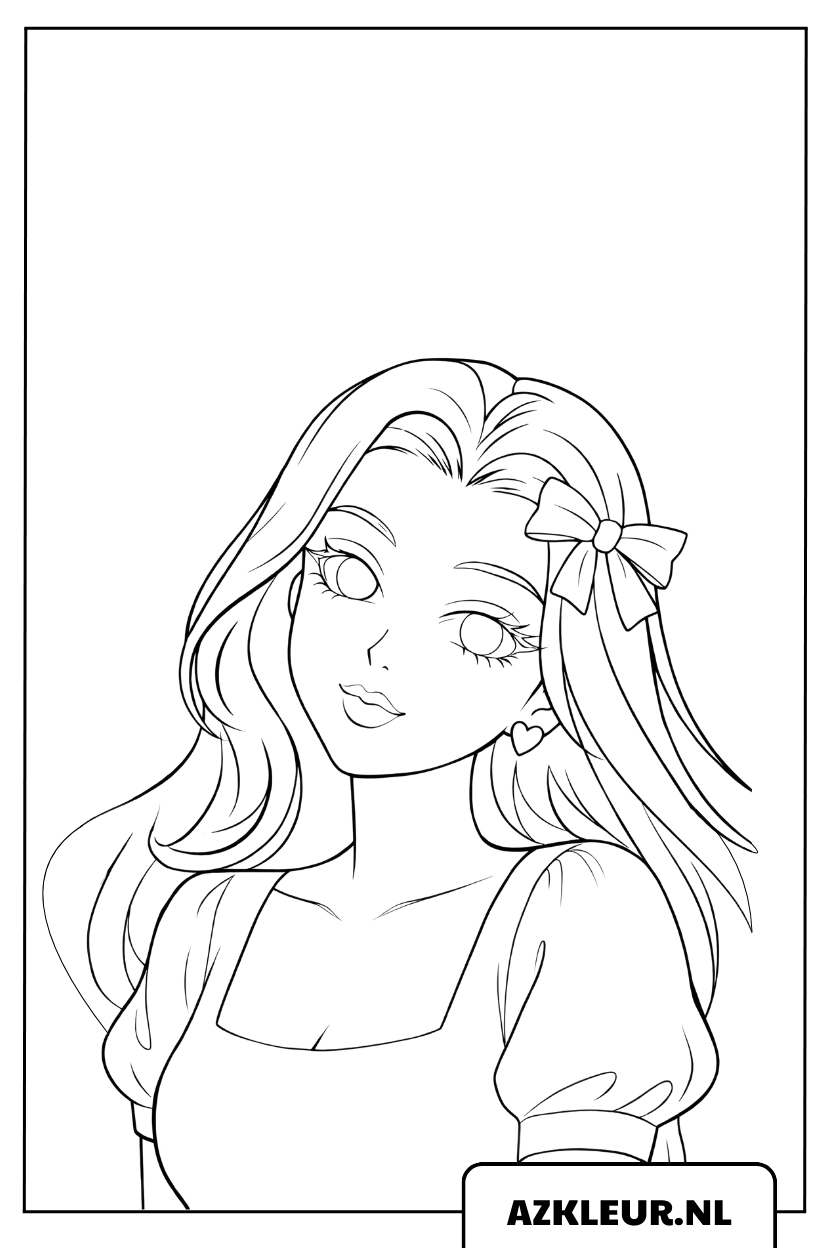Kleurplaat Anime-meisje met haarstrik