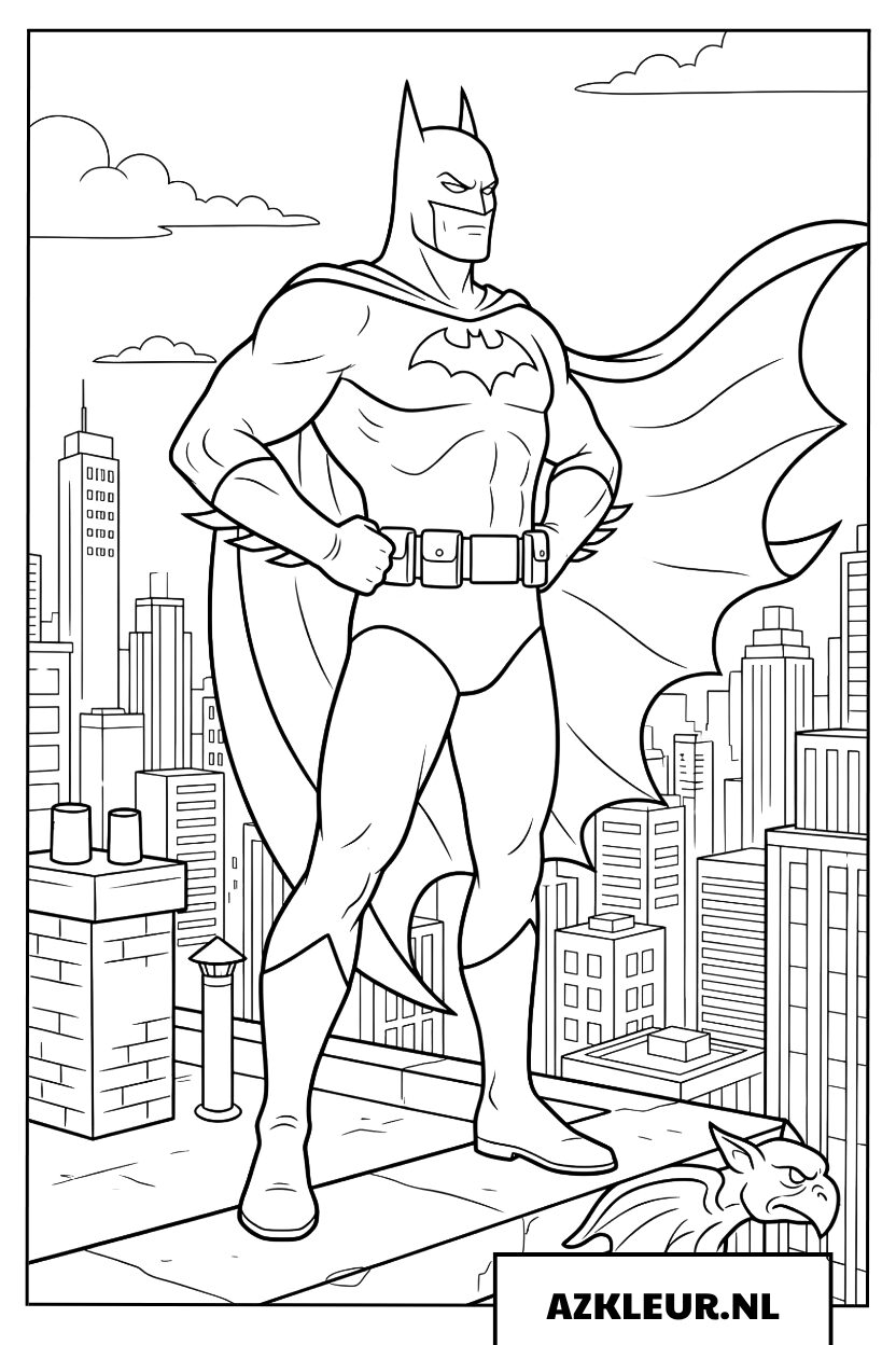 Kleurplaat Batman Beschermt de Stad