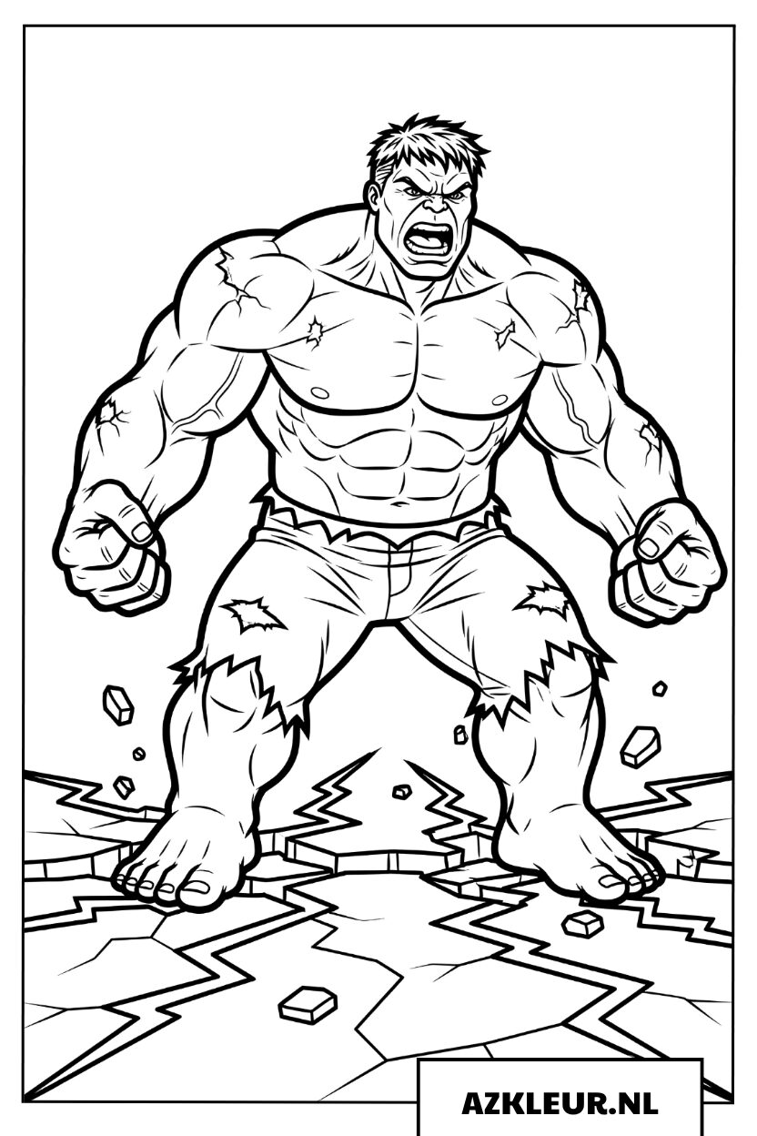 Kleurplaat Boze Hulk Slaat op de Grond