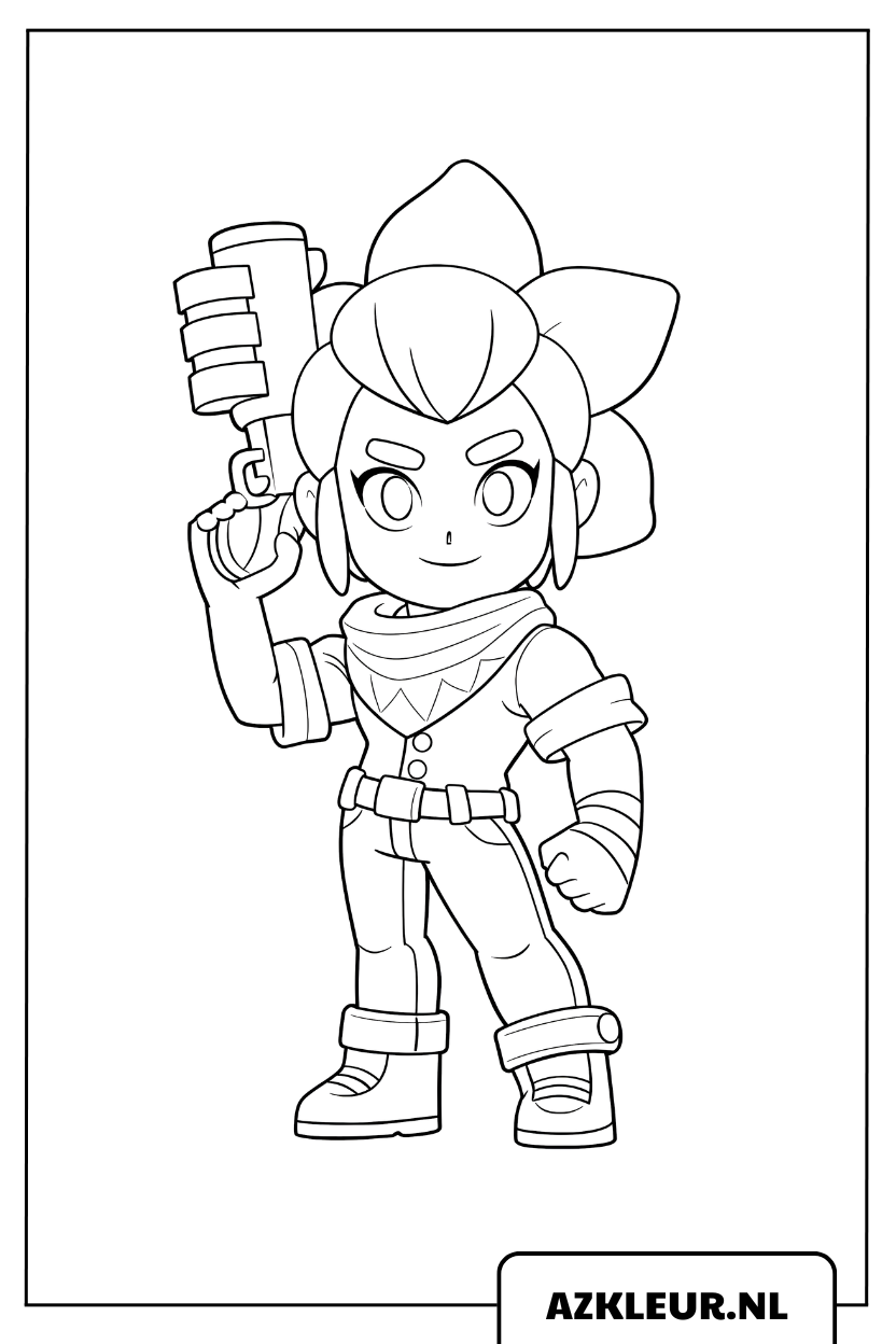 Kleurplaat Brawl Stars personage met hamer in actie