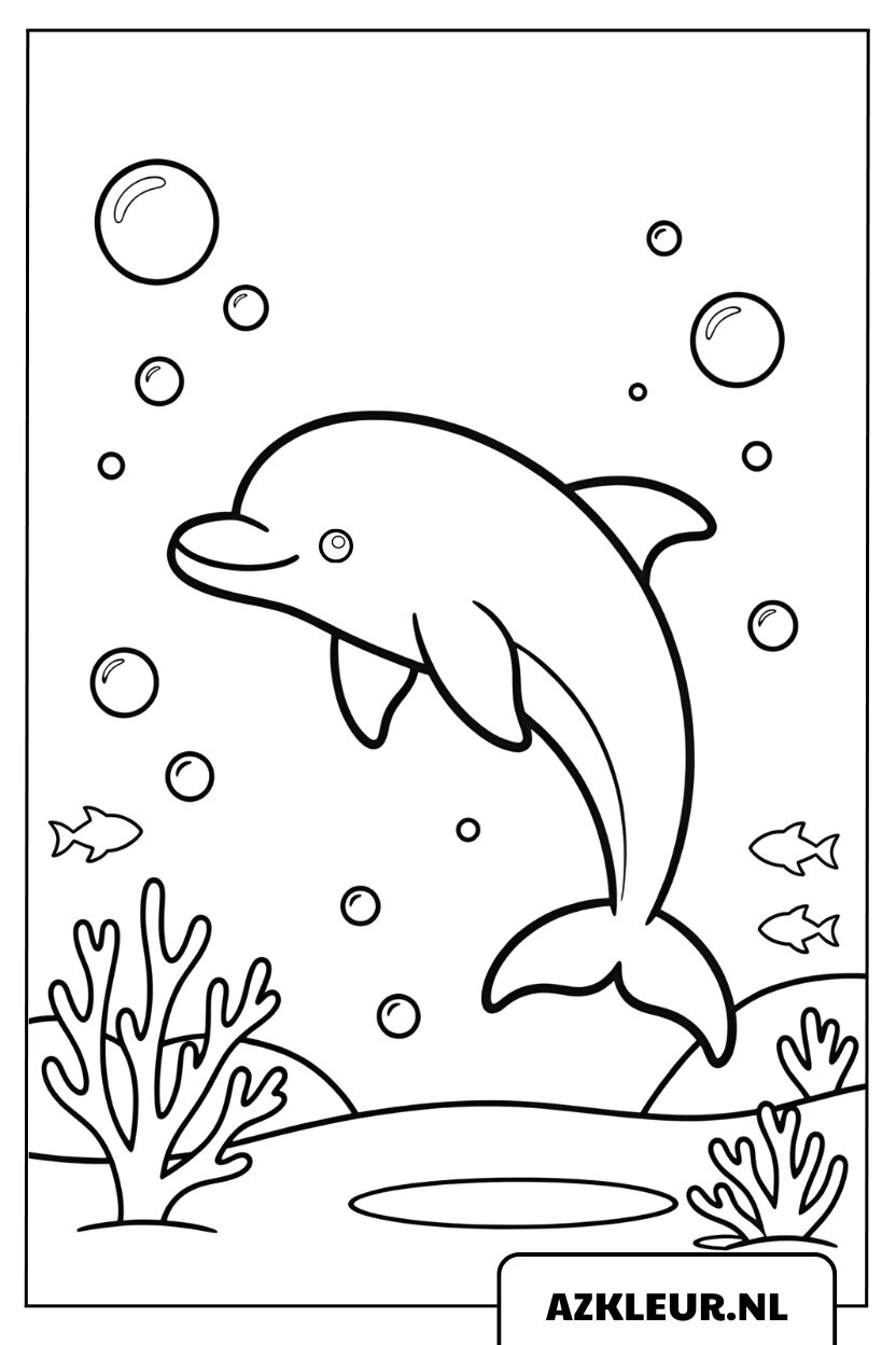 Kleurplaat Dansende Dolfijn in de Oceaan