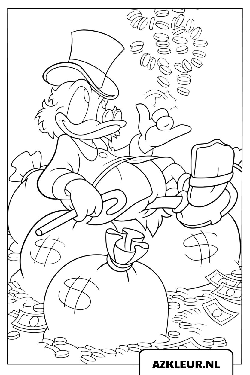 Kleurplaat Donald Duck en de gouden schat