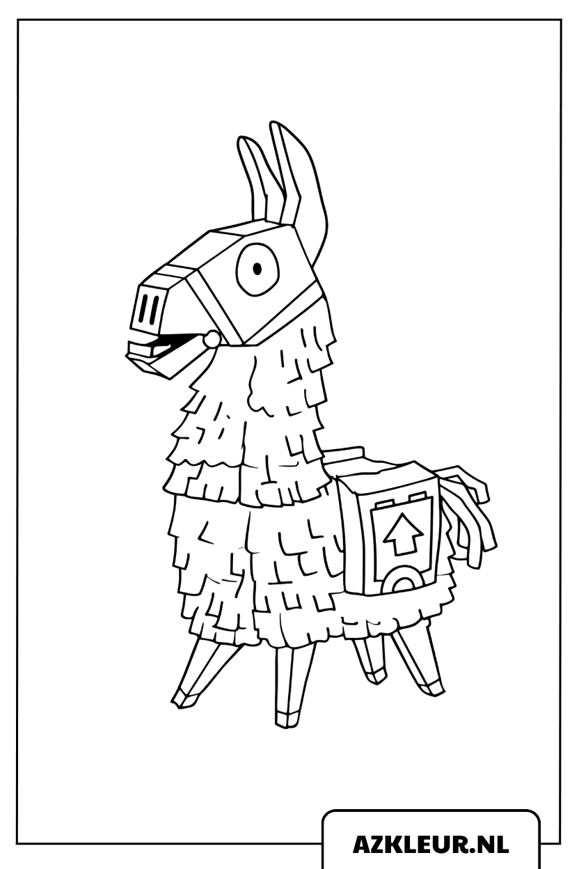 Kleurplaat Fortnite Loot Llama met grappig gezicht