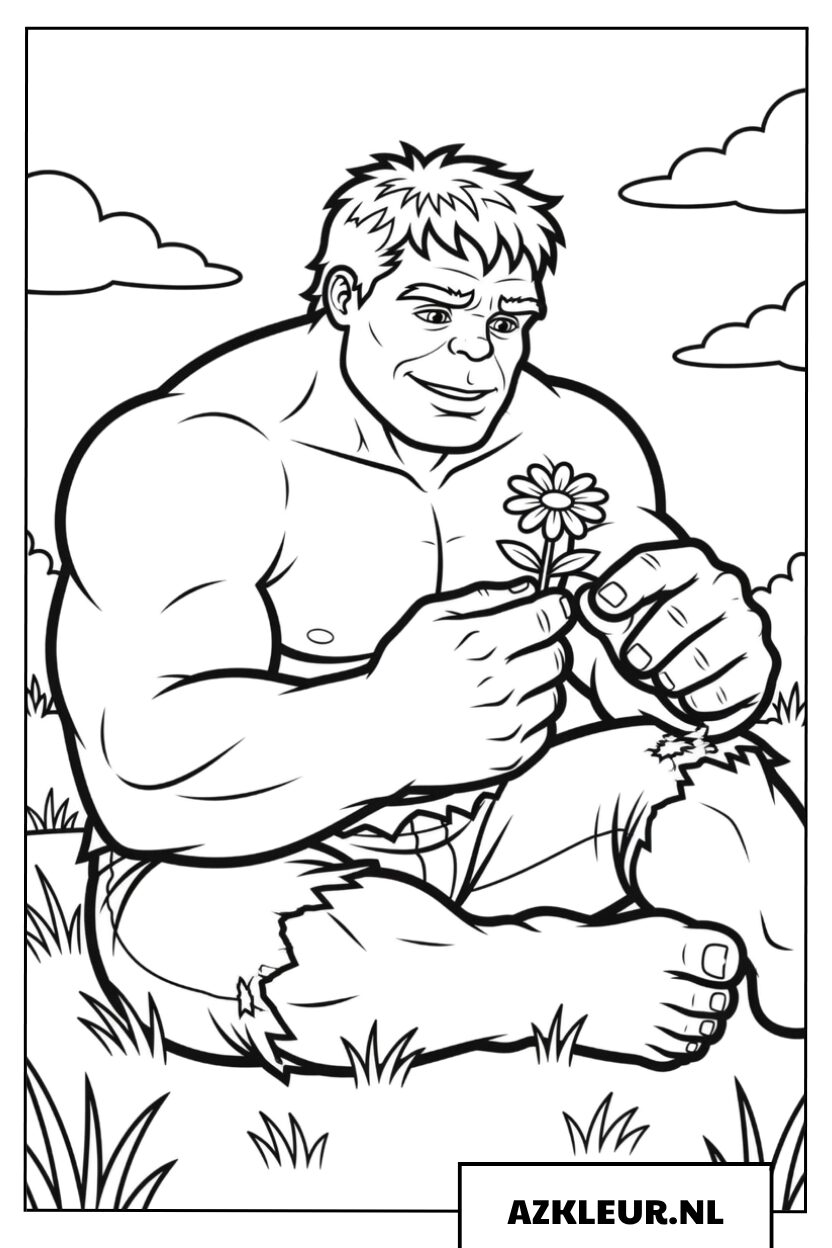 Kleurplaat Hulk met Bloem