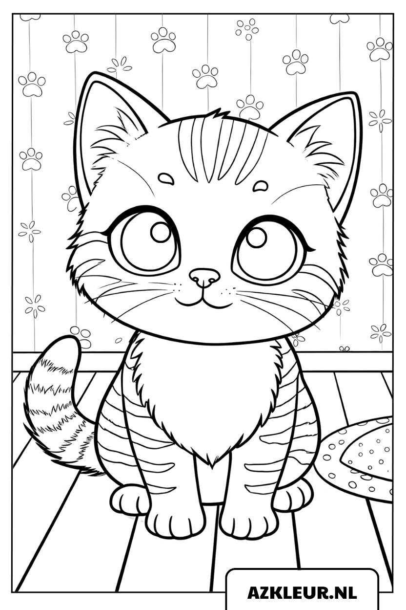 Kleurplaat Kattentje met grote ogen
