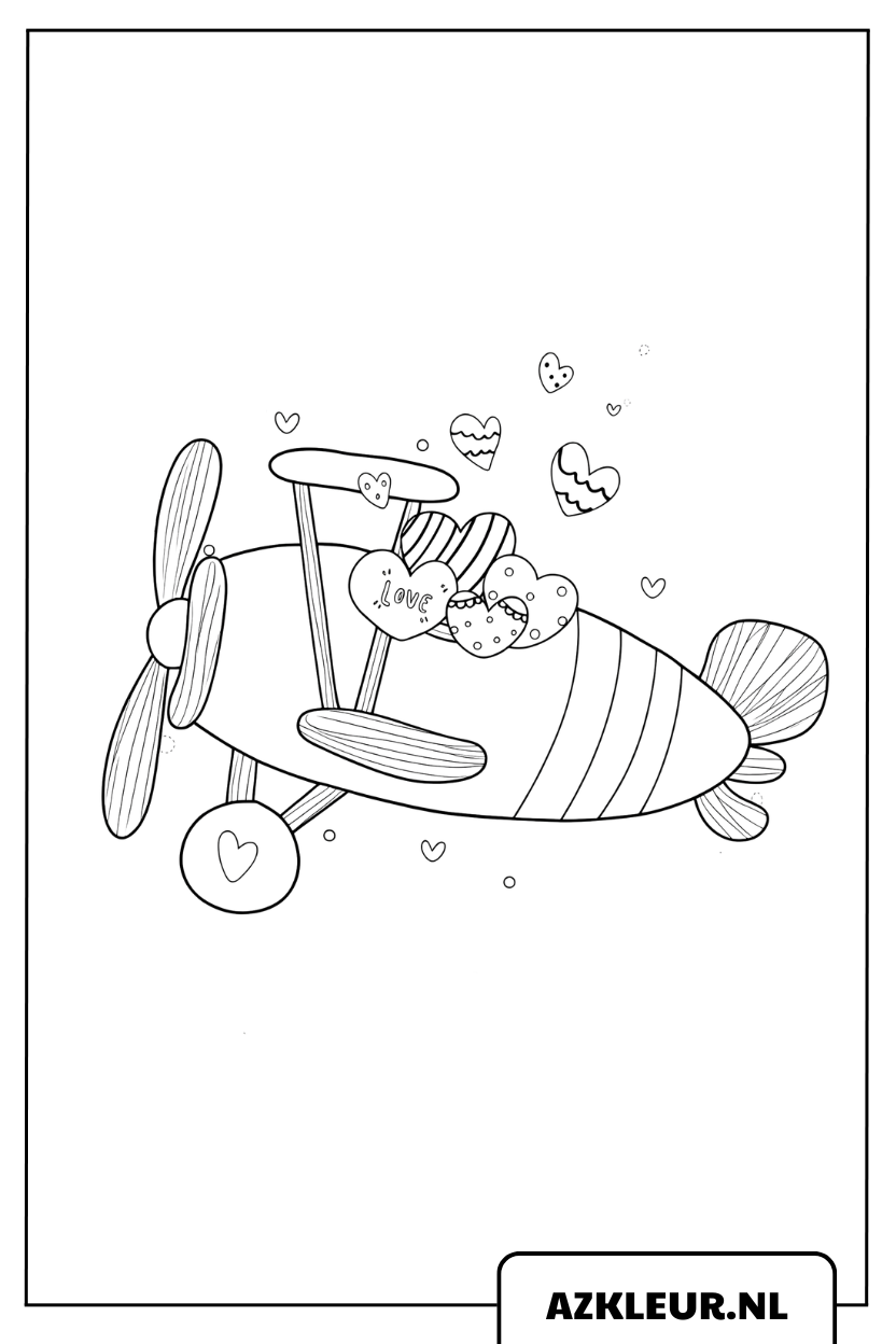 Kleurplaat Klein Vliegtuig in de Lucht op Valentijnsdag
