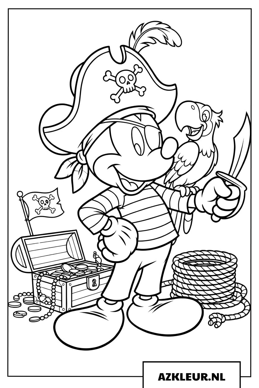 Kleurplaat Mickey Piraat en Schat