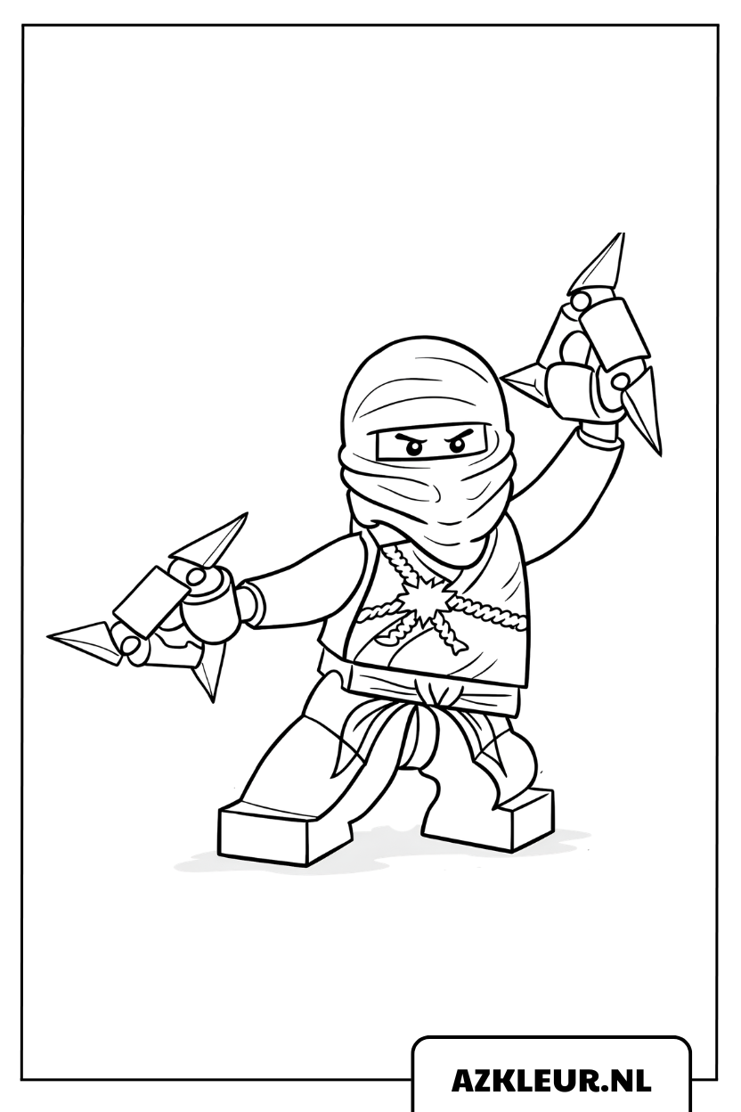 Kleurplaat Ninjago klaar voor de strijd