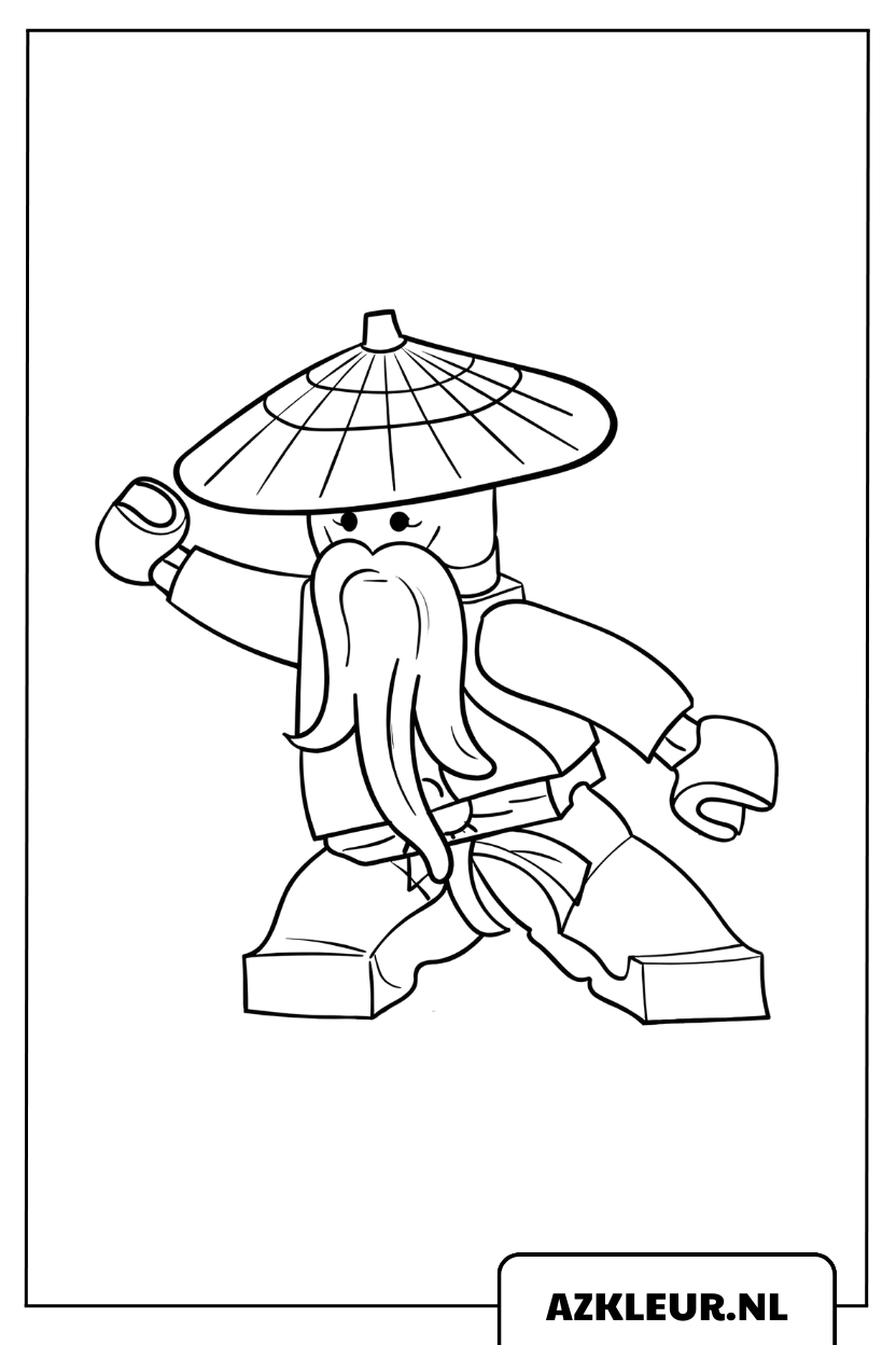 Kleurplaat Oude Ninja Meester Ninjago in gevechtshouding