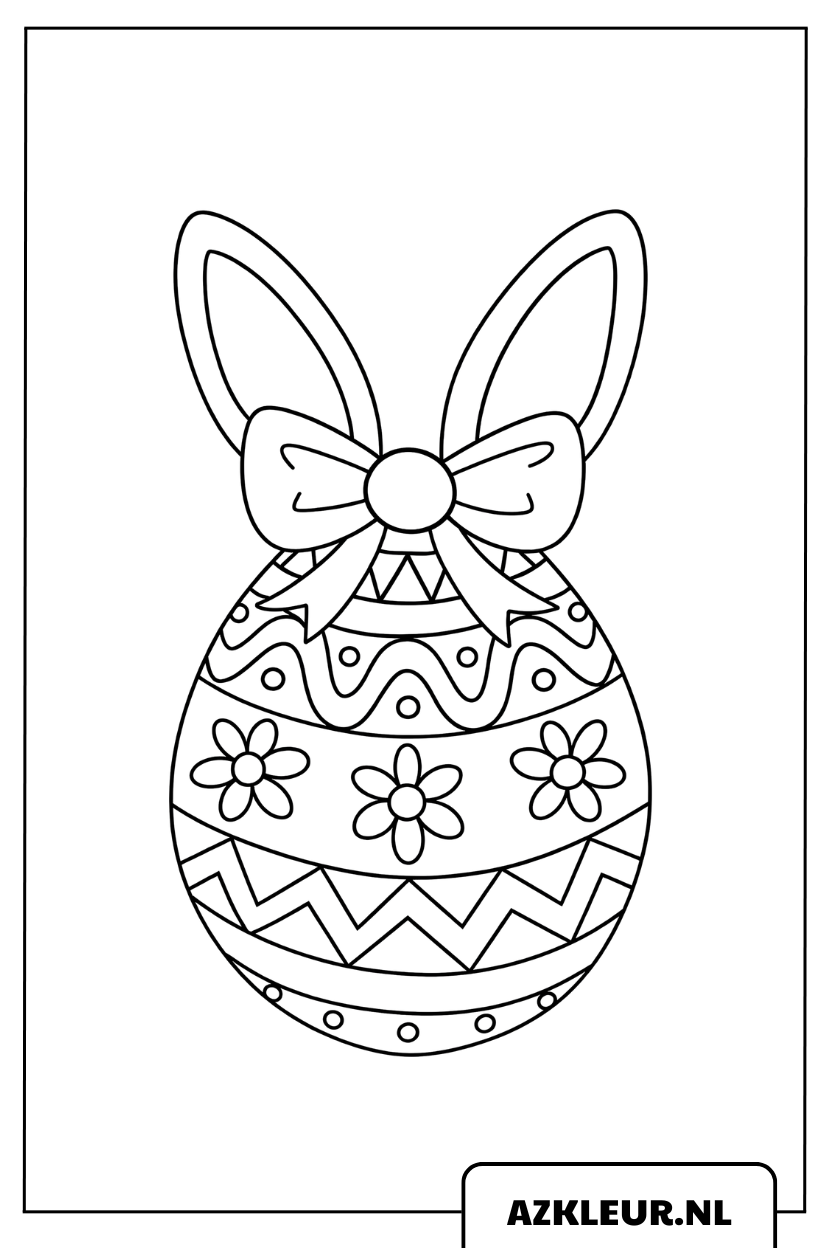 Kleurplaat Paasei met Konijnenoren Decoratie
