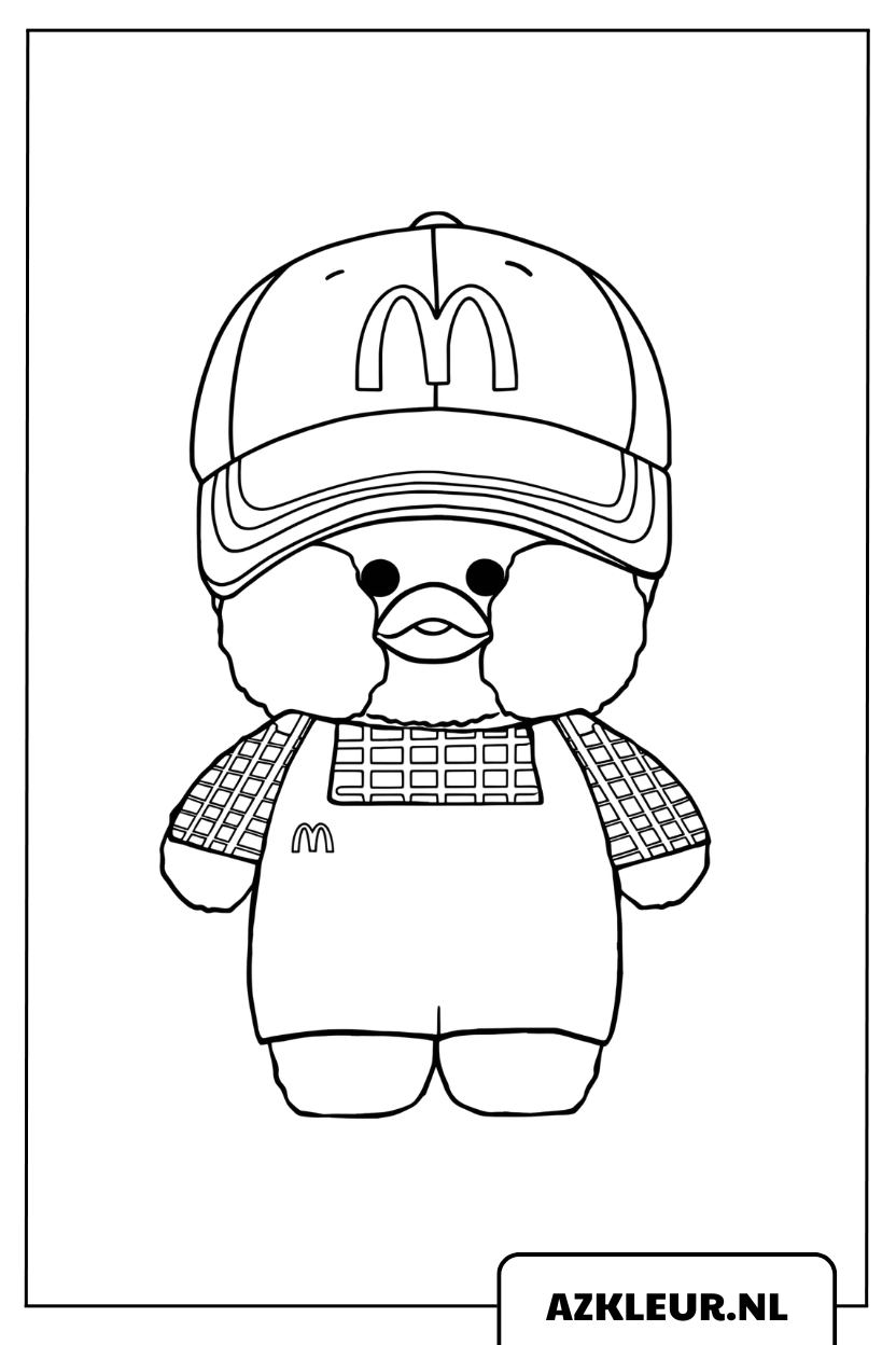 Kleurplaat Paper Duck in sportieve outfit met pet