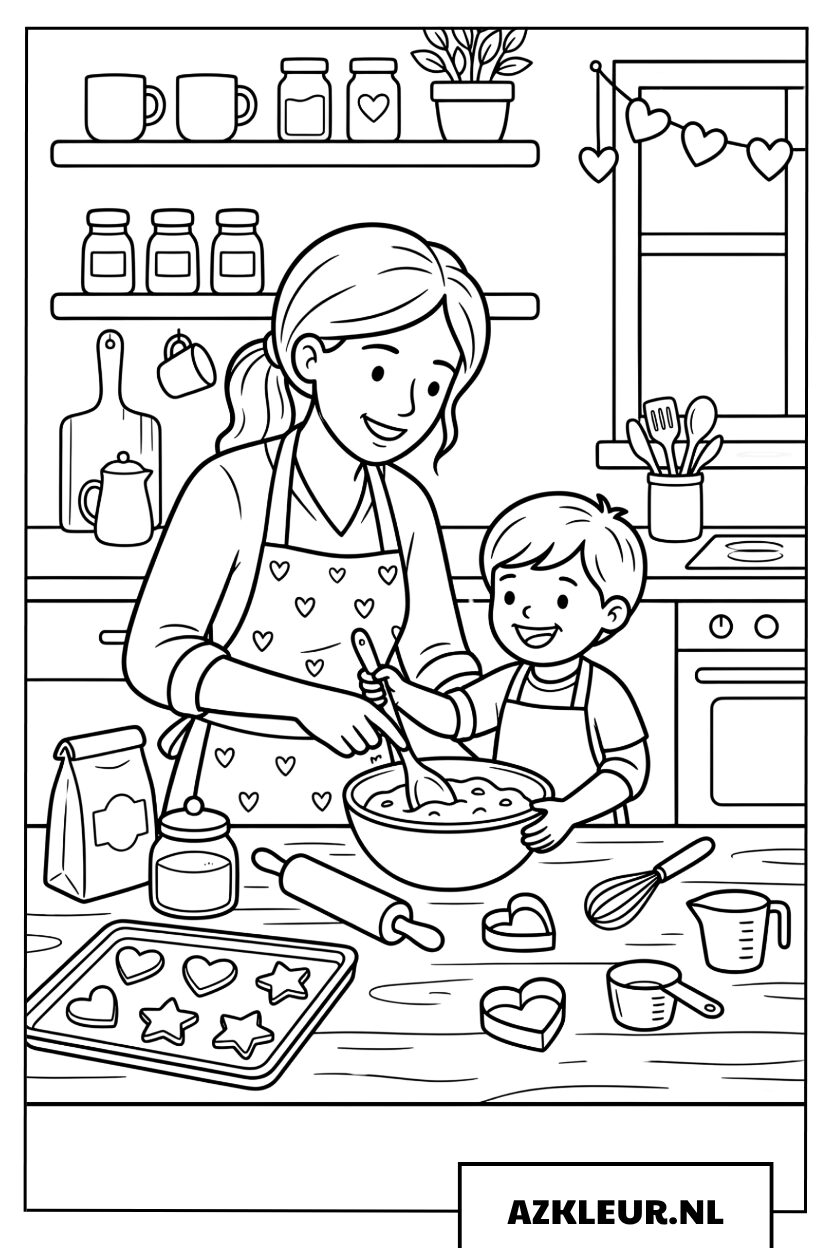 Kleurplaat Plezier Koken met Moeder