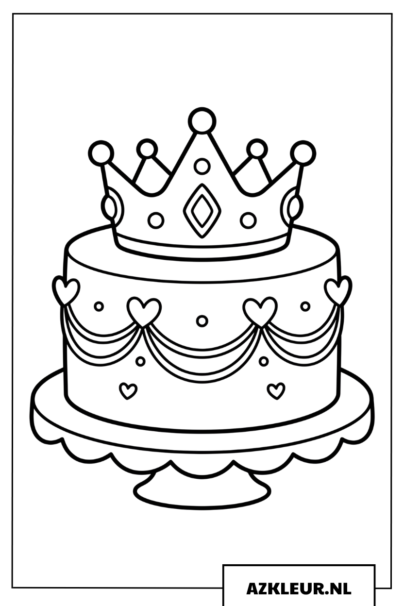 Kleurplaat Prinsessen Taart met Kroon