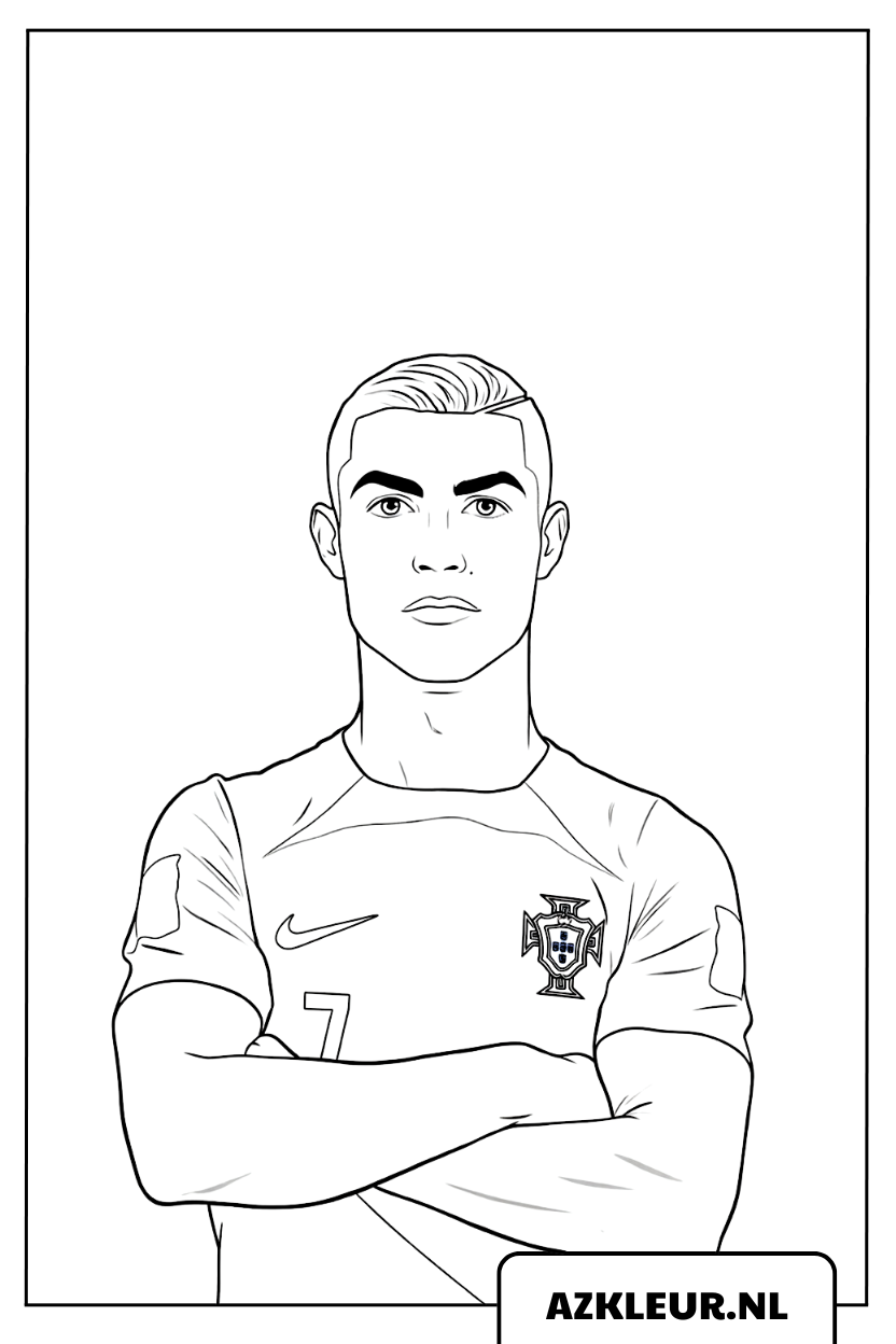 Kleurplaat Ronaldo met een serieuze blik