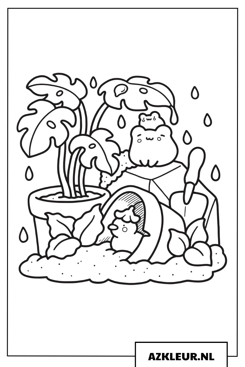 Kleurplaat Schattige Kikker In De Regen Bij Planten Into Gardens Coco Wyo