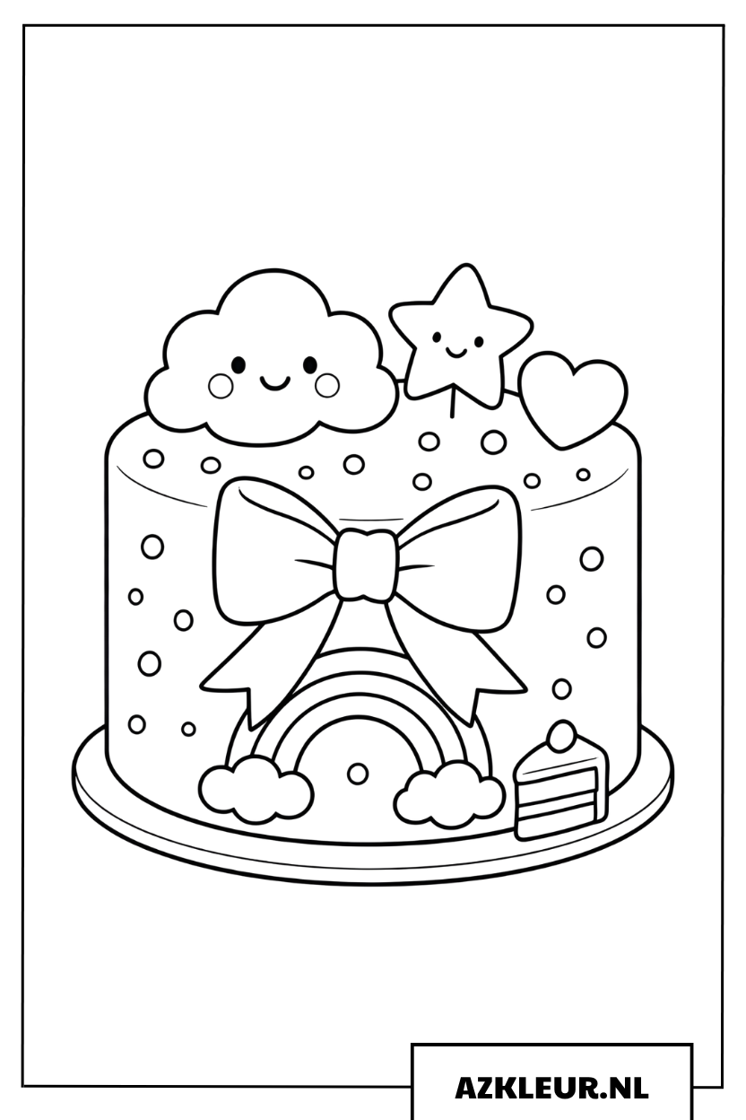 Kleurplaat Schattige Regenboog Verjaardagstaart