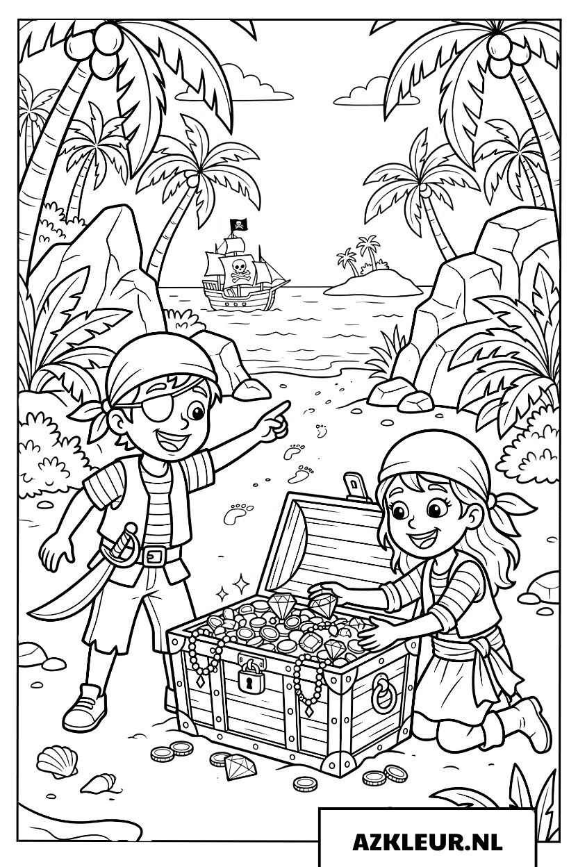 Kleurplaat Schatzoektocht op Tropisch Eiland