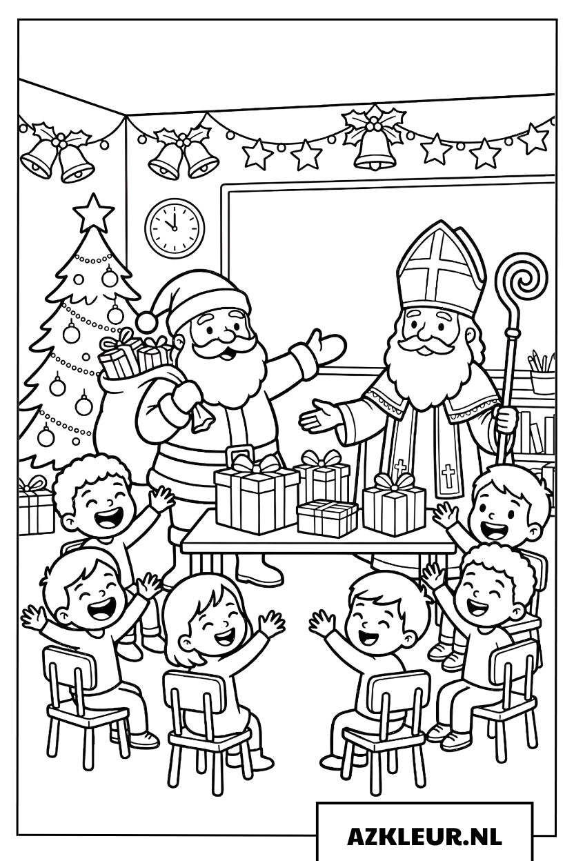 Kleurplaat Sinterklaas Gezellig feestje op school