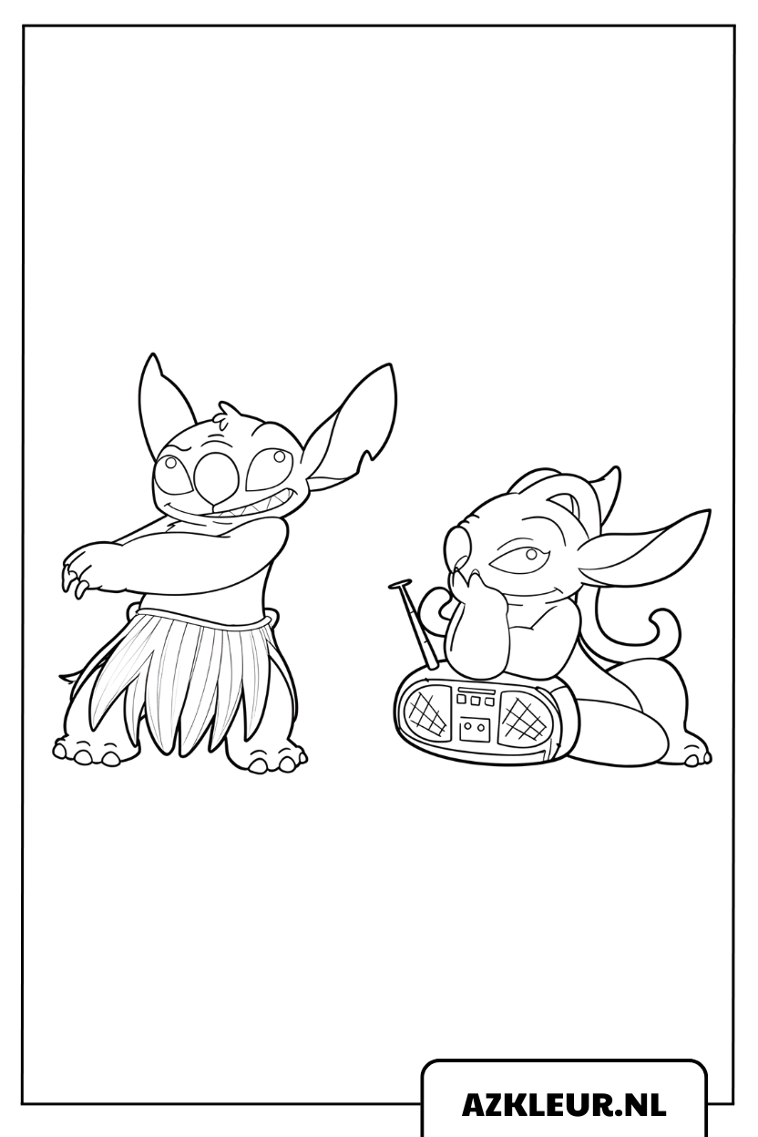 Kleurplaat Stitch en Lilo vrolijk samen