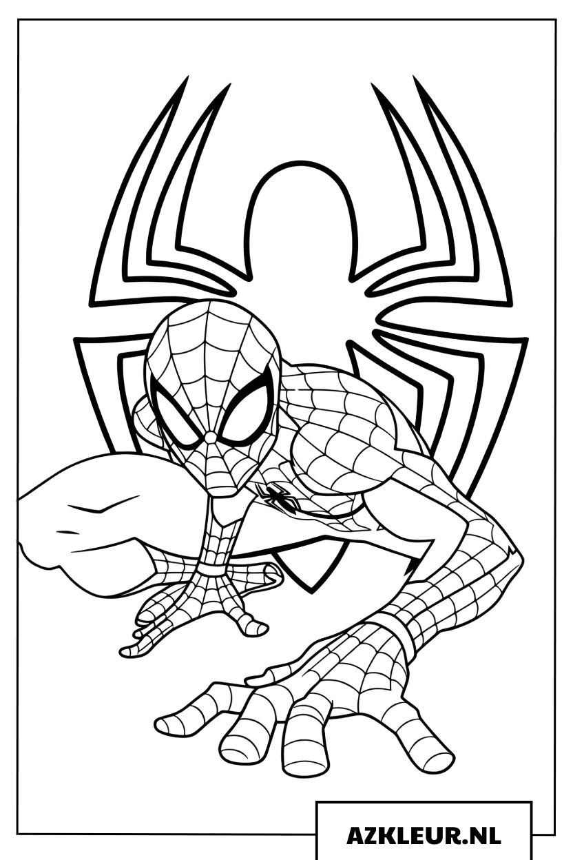 Kleurplaat Superheld Spiderman in actie