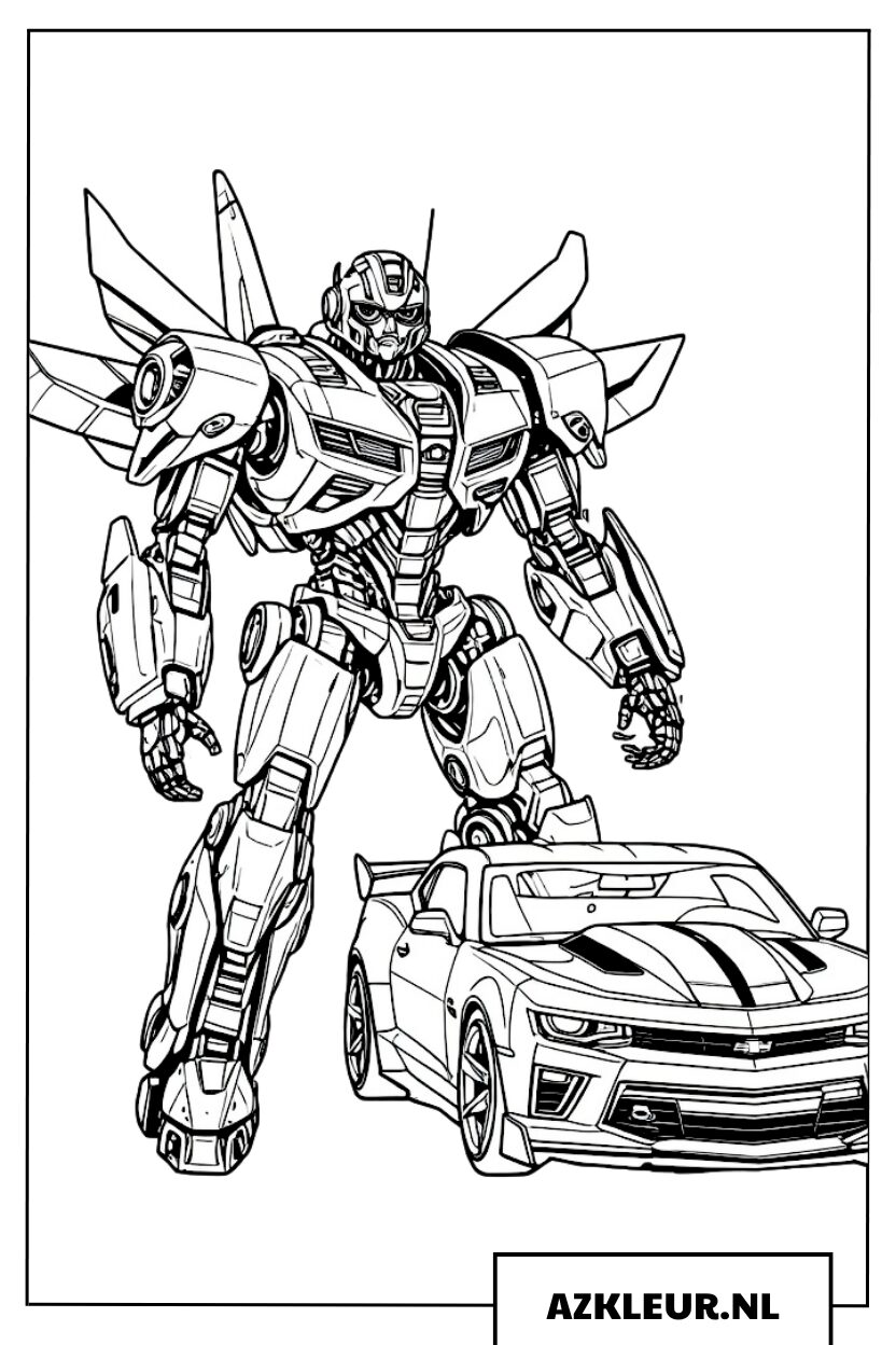 Kleurplaat Transformer met Sportauto