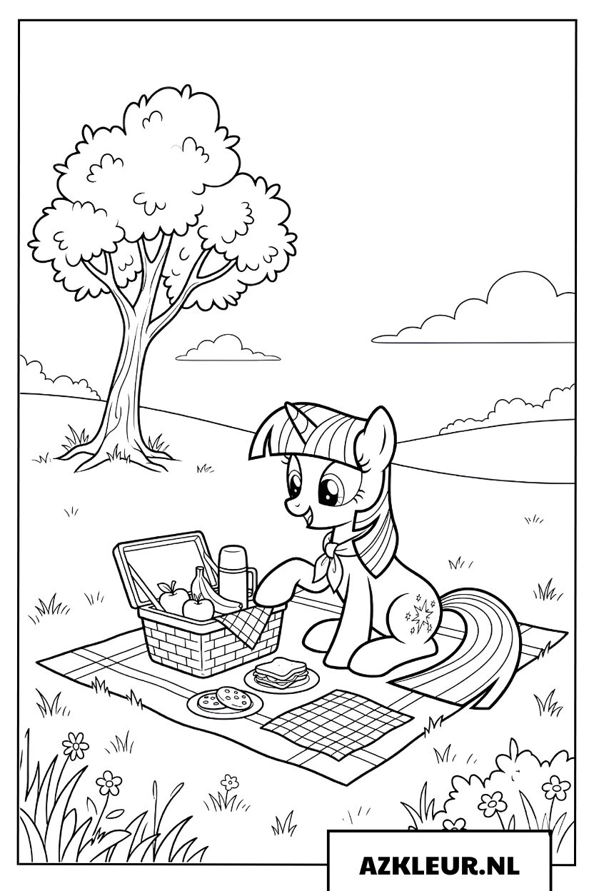 Kleurplaat Twilight Sparkle aan het picknicken