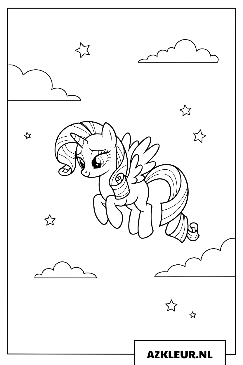 Kleurplaat Vliegende pony in de sterrenhemel