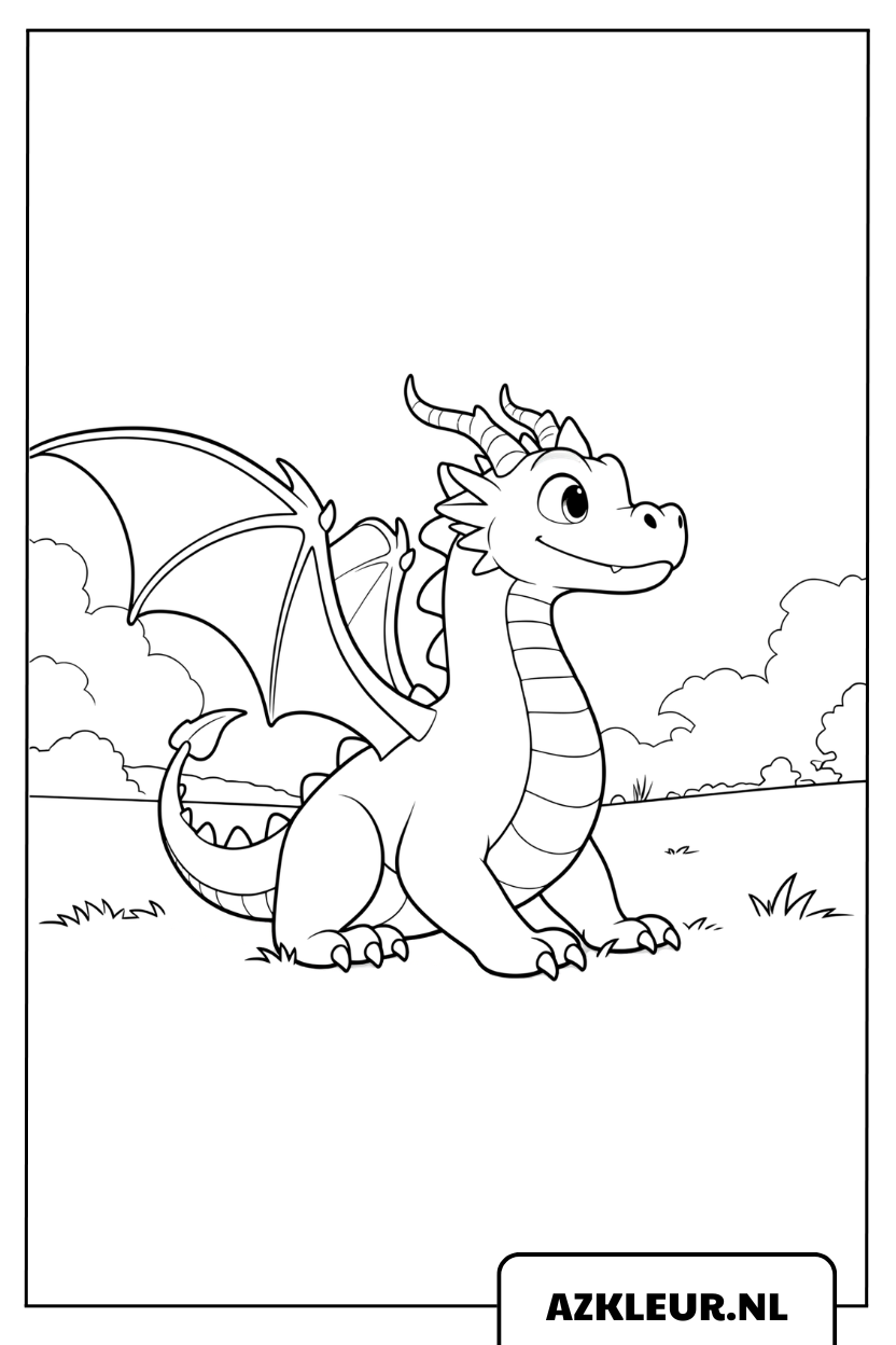 Kleurplaat babydraak die in het bos wandelt