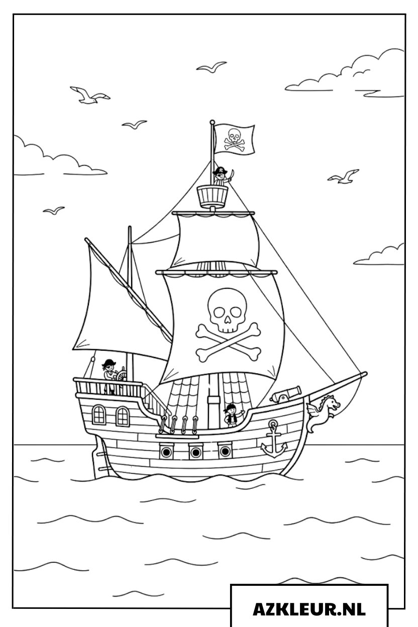 Kleurplaat groot piratenschip