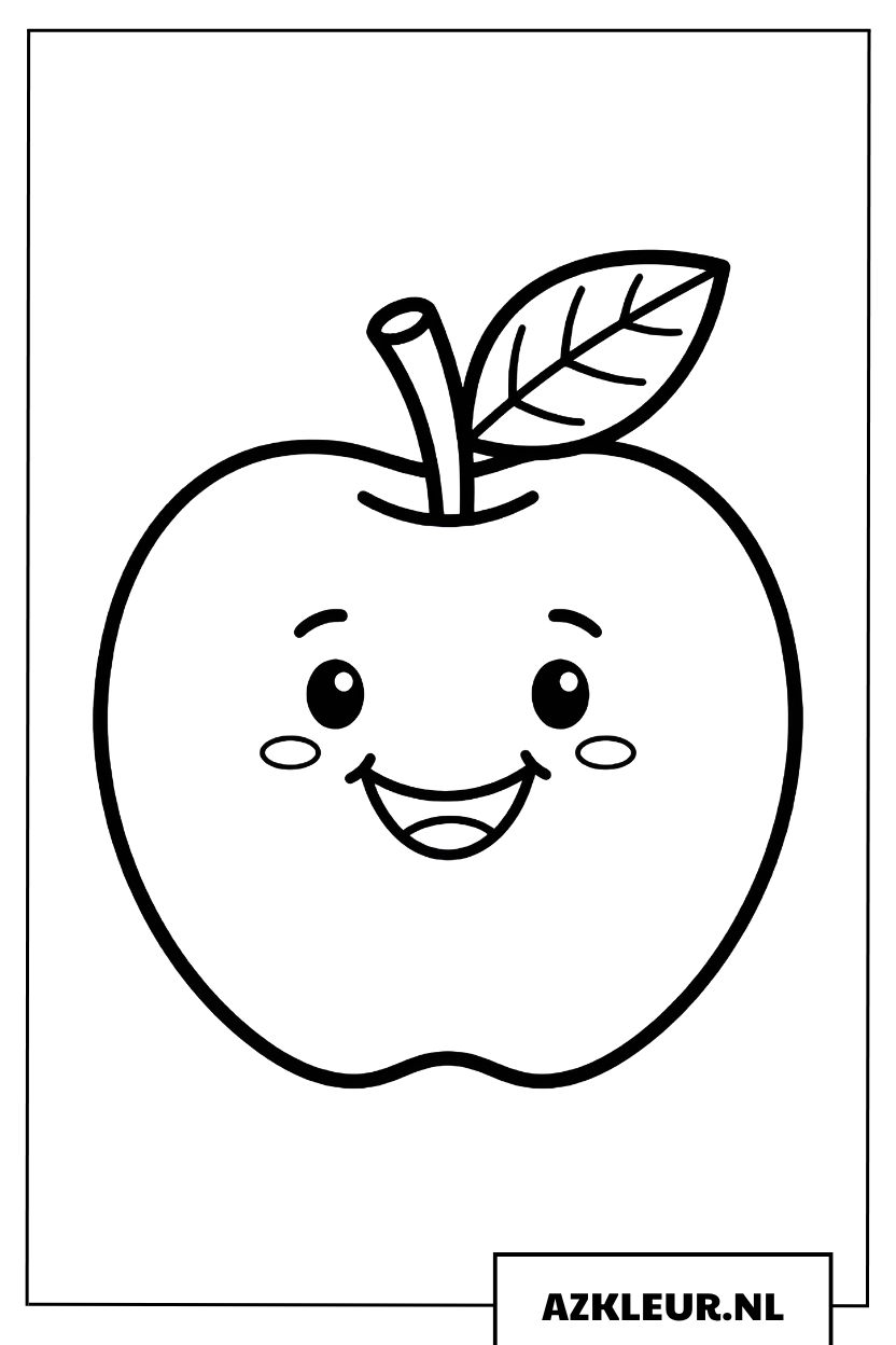 Kleurplaat lachende appel met een lief gezichtje