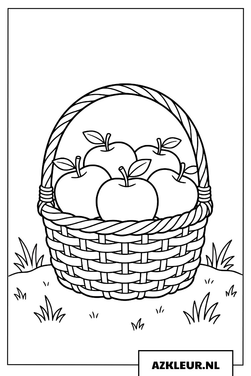 Kleurplaat mand vol met verse appels
