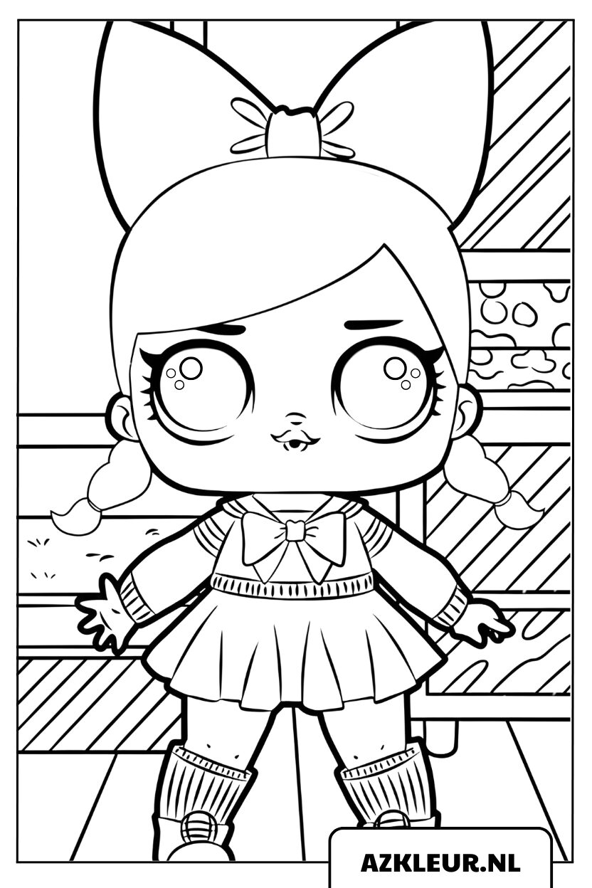 Kleurplaat schattig LOL-meisje in de klas