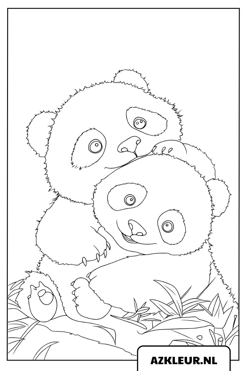 Kleurplaat twee panda’s die elkaar omhelzen