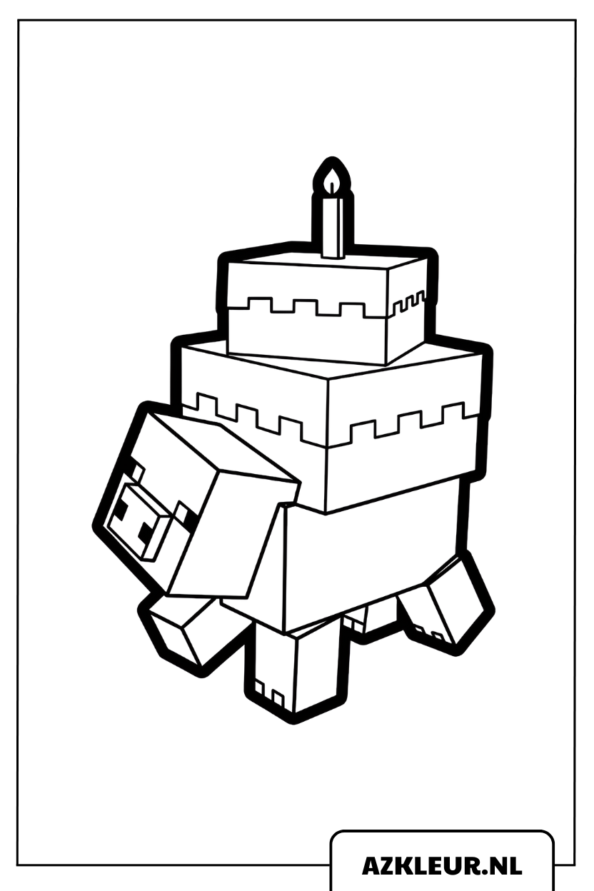 Farbeark til en Minecraft gris med en fødselsdagshale