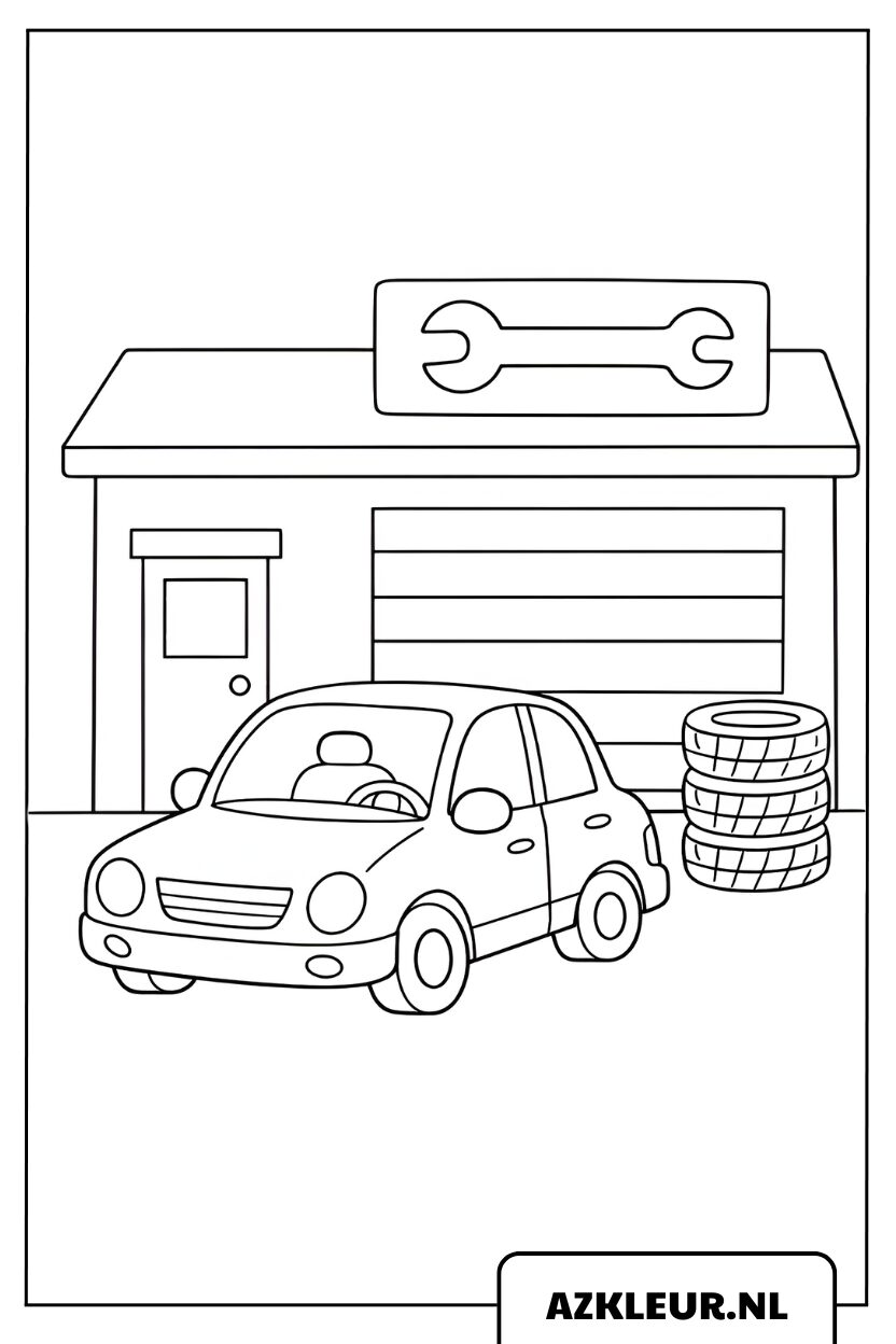 Farvelægning af en bil parkeret foran en garage