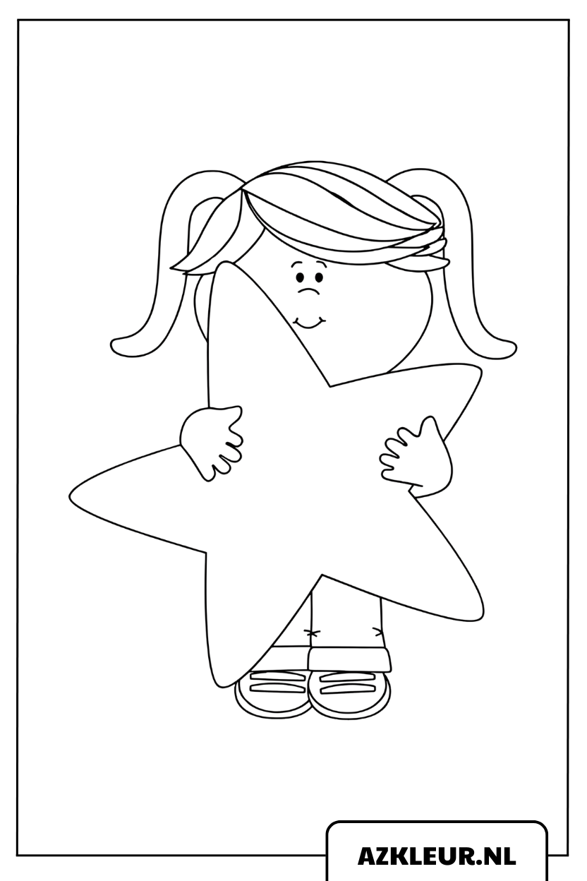 Kleurplaat van een baby die een ster knuffelt