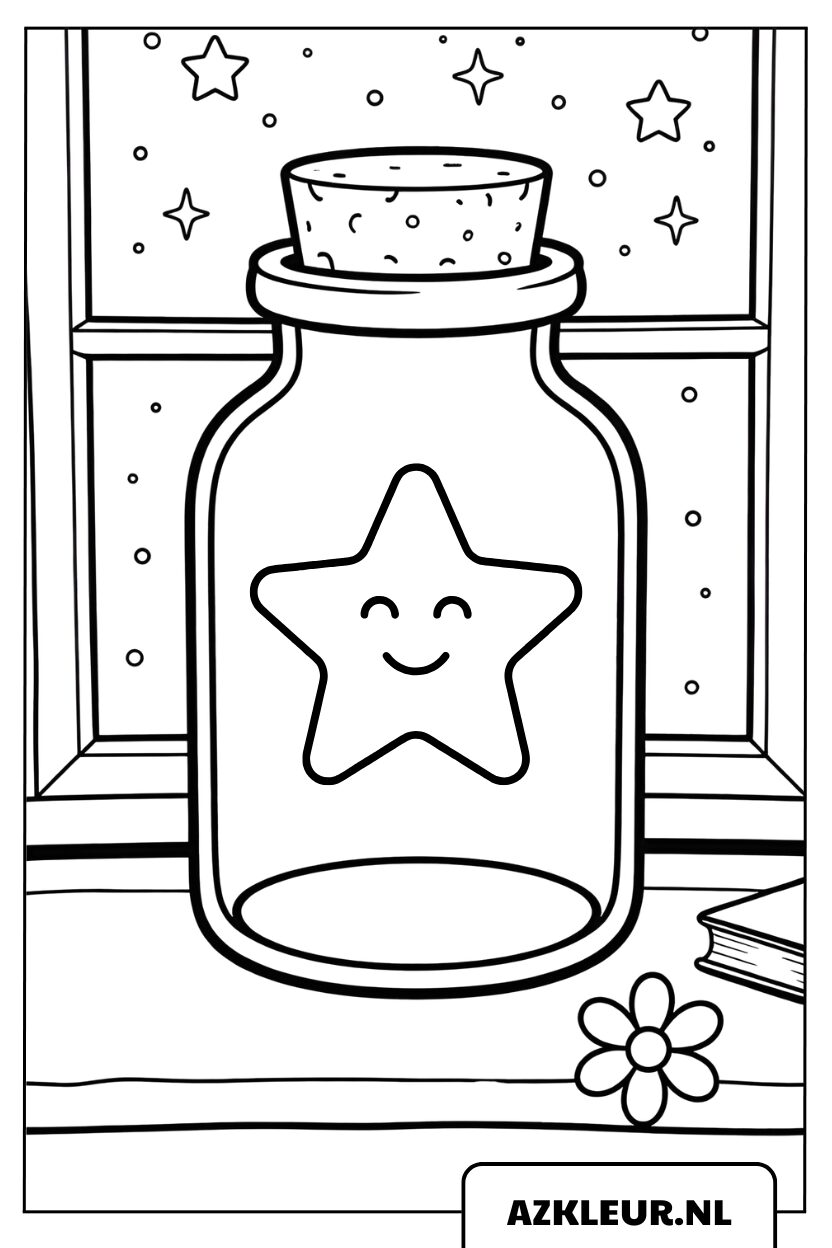 Kleurplaat van een ster in een pot