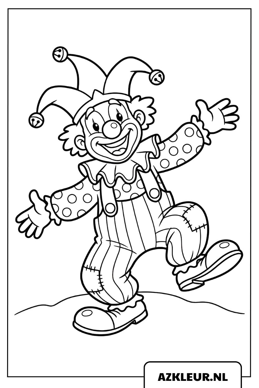 Kleurplaat van een vrolijke nar die Carnaval viert