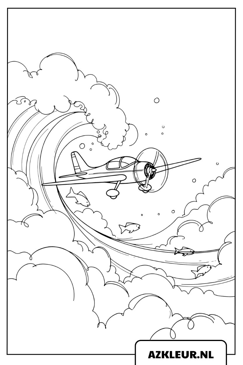 Kleurplaat vliegtuig over de oceaan