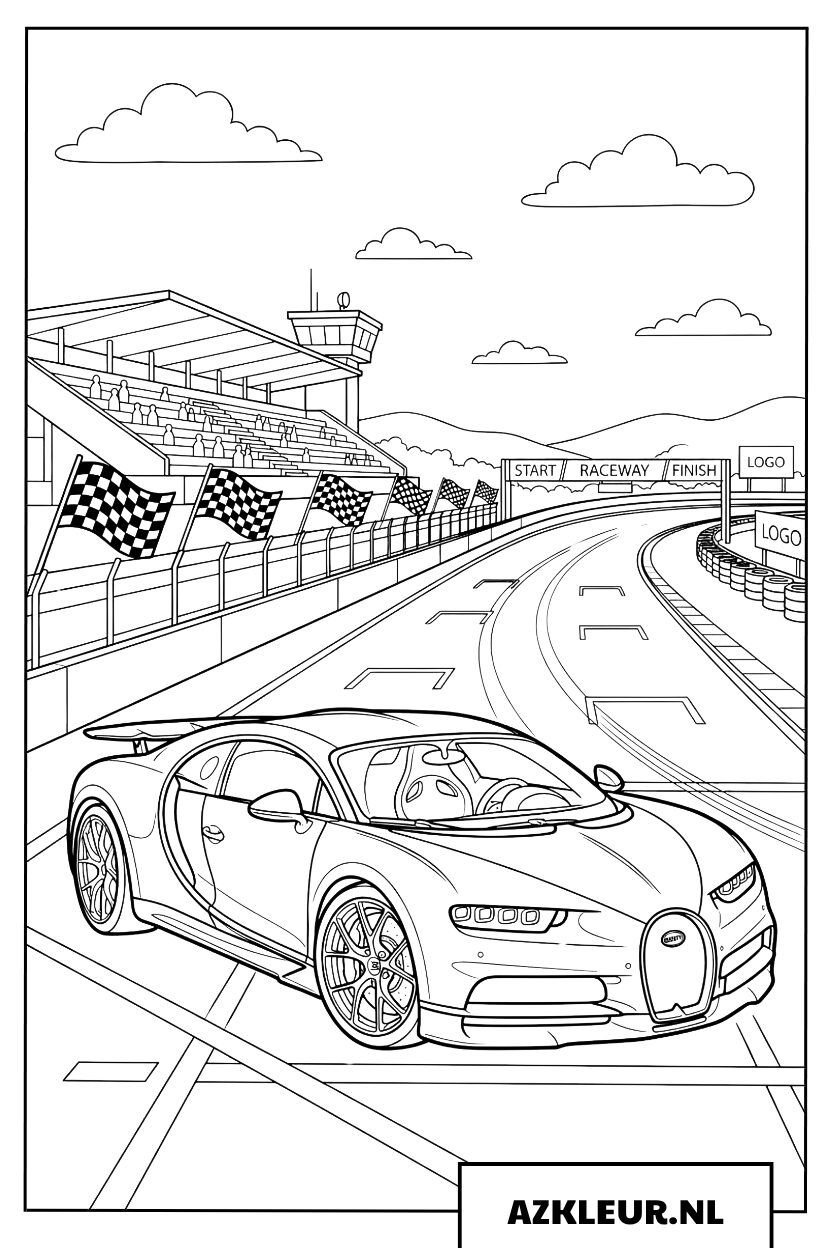Krachtige Bugatti op het racecircuit Kleurplaat