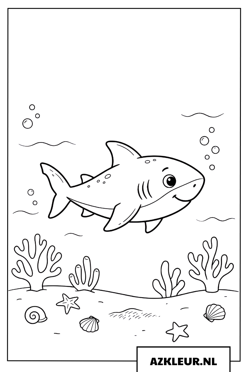 Lachende haai onder de zee kleurplaat