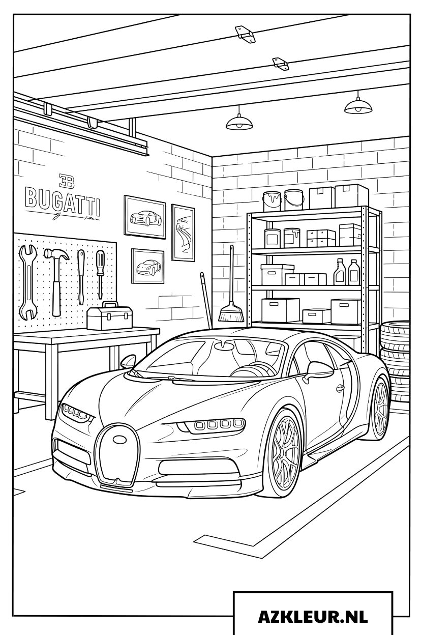 Luxe Bugatti in een moderne garage Kleurplaat