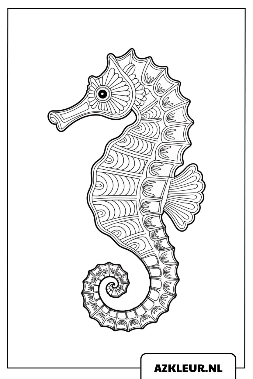 Mandala-merihevonen värityssivu aikuisille