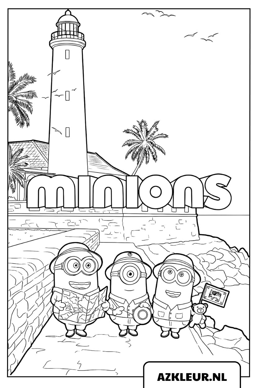 Minions kleurplaat aan het strand van Galle